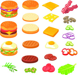  Burger ingredients set. food icons set.