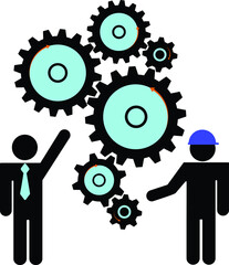 Businessman labourer and gears. business person with gears