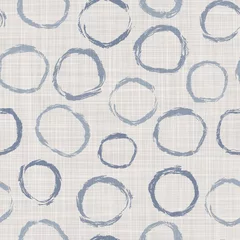 Gordijnen Naadloze Franse boerderij gestippelde linnen patroon. Provence blauw wit geweven textuur. Shabby chique stijl decoratieve cirkel dot stof achtergrond. Textiel rustiek all-over print © Limolida Studio