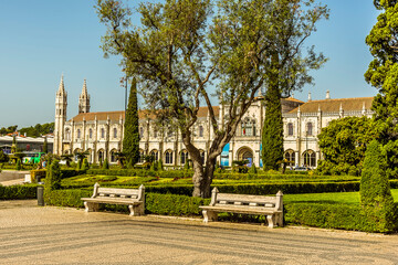 A place to rest and take in the splendour of the Imperial Gardens in Lisbon, Portugal with the adjacent Jeronimos Monastery