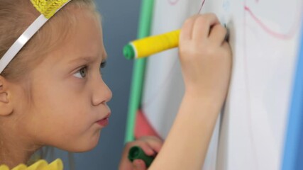 Girl draws paints, stays at home in quarantine