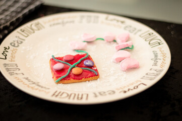 Smarties, marshmallows, icing sugar and cookies 1