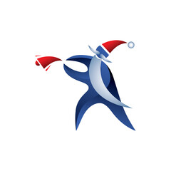 Obraz premium Vector illustration of blue Santa Claus with white beard and red bell isolated on white background. 