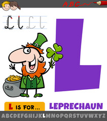 letter L from alphabet with cartoon leprechaun character