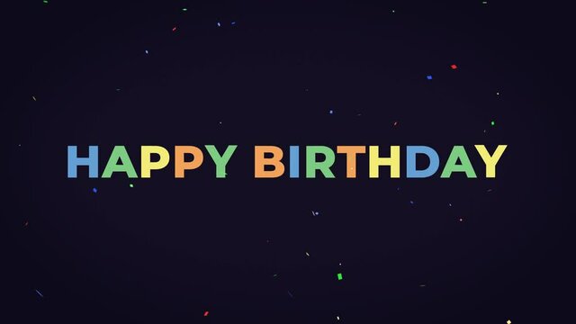 Happy birthday colorful text animation on dark background