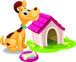 Cute dog with dog house cartoon. dog and house