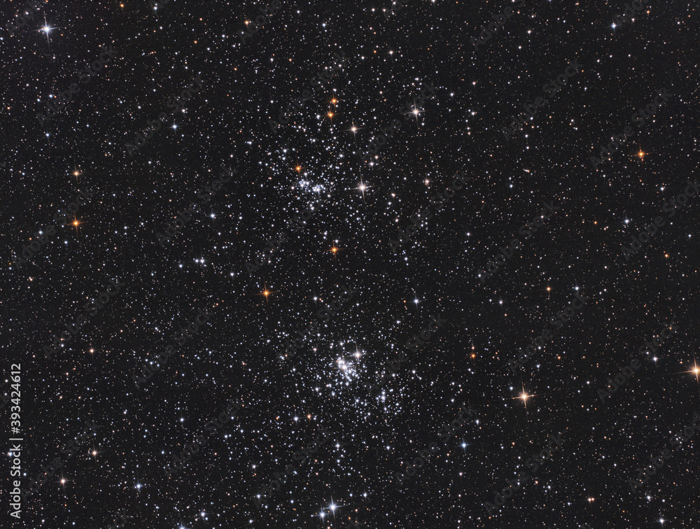 Wall mural closeup of the double cluster of perseus constellation, with many stars as background in the deep sp