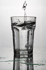 Glass Cup of pouring water in white background