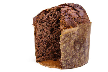 chocolate christmas panettone isolated on white
