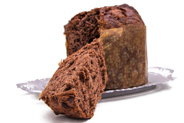 chocolate christmas panettone isolated on white