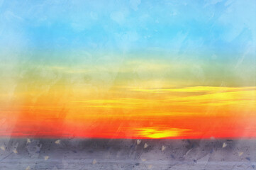 Beautiful sea sunset colorful painting looks like picture.