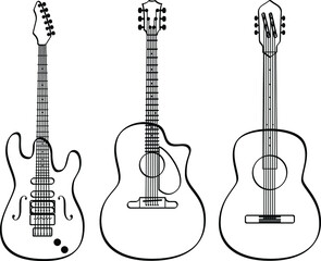 Guitar line art illustration. set of guitars