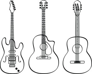 Obraz premium Guitar line art illustration. set of guitars