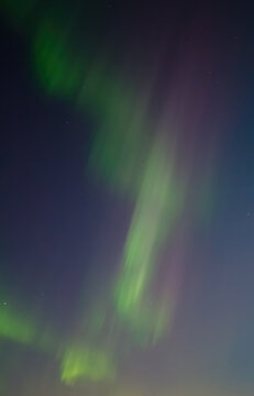 Aurora (Polar lights) in the night sky. Multi-colored northern lights. Amazing atmospheric phenomena in the polar region in the Arctic. Beautiful green borealis. Natural abstract background.