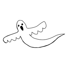 Cartoon doodle linear ghost isolated on white background. Vector illustration.