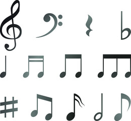  Music notes gray tones. music notes set