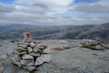 Rocky hike along the fjord to Kjerag boulder, Norway