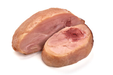 Smoked chicken meat, isolated on white background