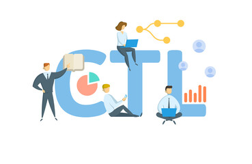 CLT, Constructive total loss. Concept with keywords, people and icons. Flat vector illustration. Isolated on white background.