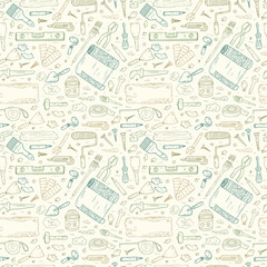 House repair tools vector Seamless pattern. Home improvement icons. Hand Drawn Doodle Tools. Housework.