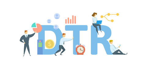 DTR, Daily Time Record. Concept with keywords, people and icons. Flat vector illustration. Isolated on white background.