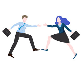 Fototapeta na wymiar Business partners, woman and man are about to shake hands. Good deal illustration