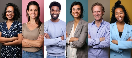 Group of people in front of a colored background