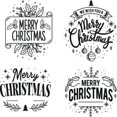 Set Christmas greeting badge vectors. set of vintage labels