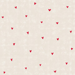 Little red hand drawn hearts pattern on beige background