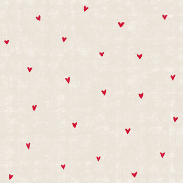 Little red hand drawn hearts pattern on beige background