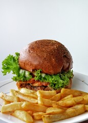 hamburger with french fries