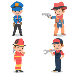 Set of Happy Kids Wearing Carnival Uniforms