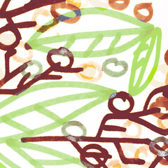 Brown Plant Background. Orange Watercolor