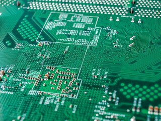 printed circuit motherboard for the server, computer workstation, processor system on a background, computer assembly and repair, selection of computer components