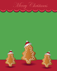 Merry Christmas greeting card green red template with Christmas tree with hat vector