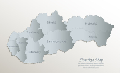 Obraz premium Slovakia map, administrative division with names Slovak Republic, white blue card paper 3D vector