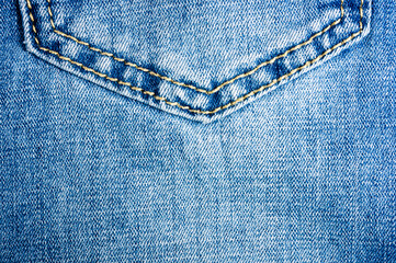 clothing items blue stonewashed faded jeans cotton fabric texture with seams, clasps, buttons and...