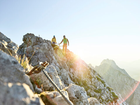 Austria, Tyrol, Innsbruck, mountaineer at Nordkette via ferrata