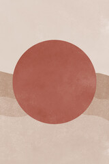 Contemporary, abstract and aesthetic background in mid century style. Neutral color of organic shapes and the circle. Hand painted watercolour illustrations for postcard or brochure cover design.