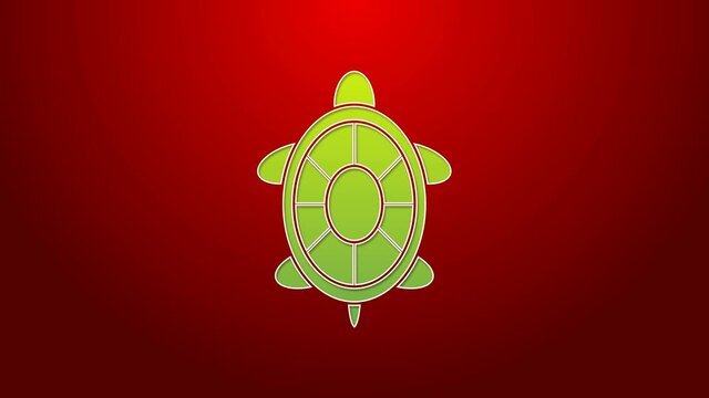 Green line Turtle icon isolated on red background. 4K Video motion graphic animation