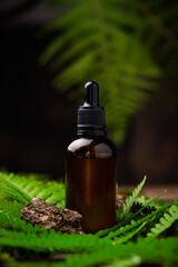 Natural cosmetic concept with glass bottle