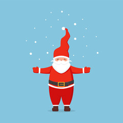 Santa Claus and snow on blue background. Holiday element for poster, gift tags, labels, stickers etc. Vector illustration. 