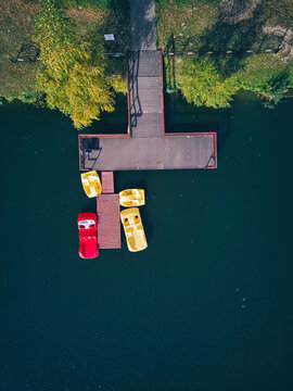 Aerial view of sea and pedal boat