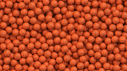 Huge pile of basketball balls background. Many orange basketball balls lying in a pile. Realistic vector background