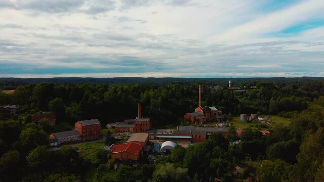 Old Ligatne Paper Mill Village From Above in Ligatne, Latvia. Old and Abandoned Paper Mill That is No Longer Working
