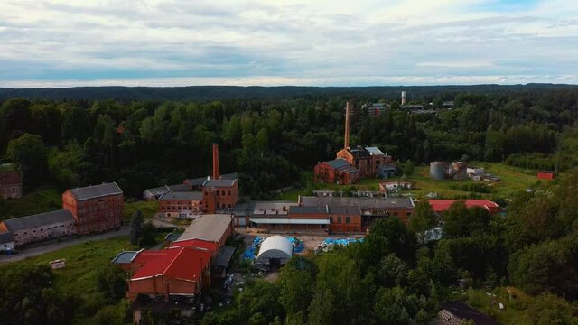 Old Ligatne Paper Mill Village From Above in Ligatne, Latvia. Old and Abandoned Paper Mill That is No Longer Working