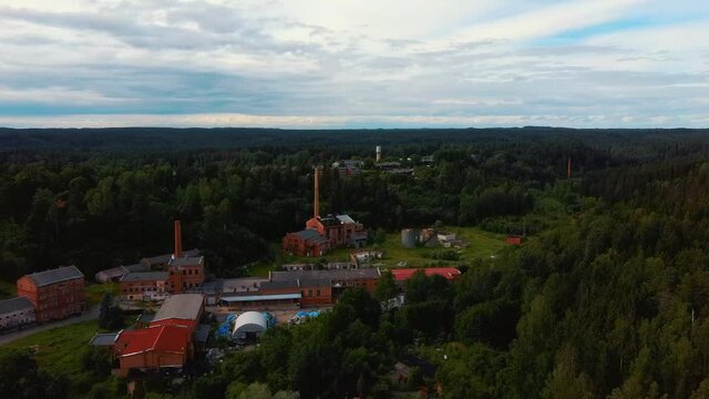 Old Ligatne Paper Mill Village From Above in Ligatne, Latvia. Old and Abandoned Paper Mill That is No Longer Working