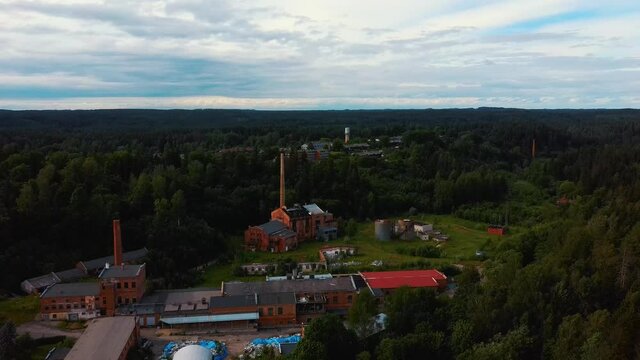 Old Ligatne Paper Mill Village From Above in Ligatne, Latvia. Old and Abandoned Paper Mill That is No Longer Working