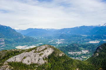 Fototapeta na wymiar Town and surrounding mountains in Squamish, BC, Canada.