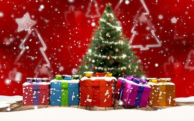 festive christmas gifts background 3d-illustration